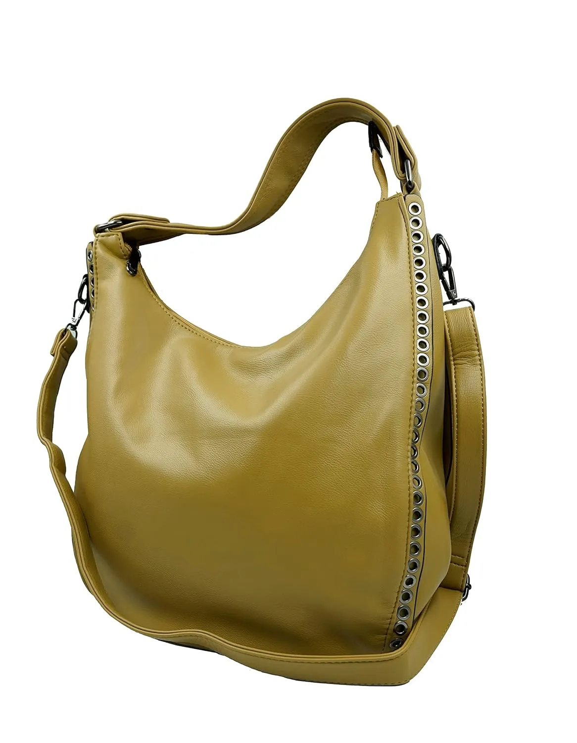Chic Mustard Hobo Bag with Eyelet Trim and Strap