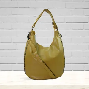 Chic Mustard Hobo Bag with Eyelet Trim and Strap