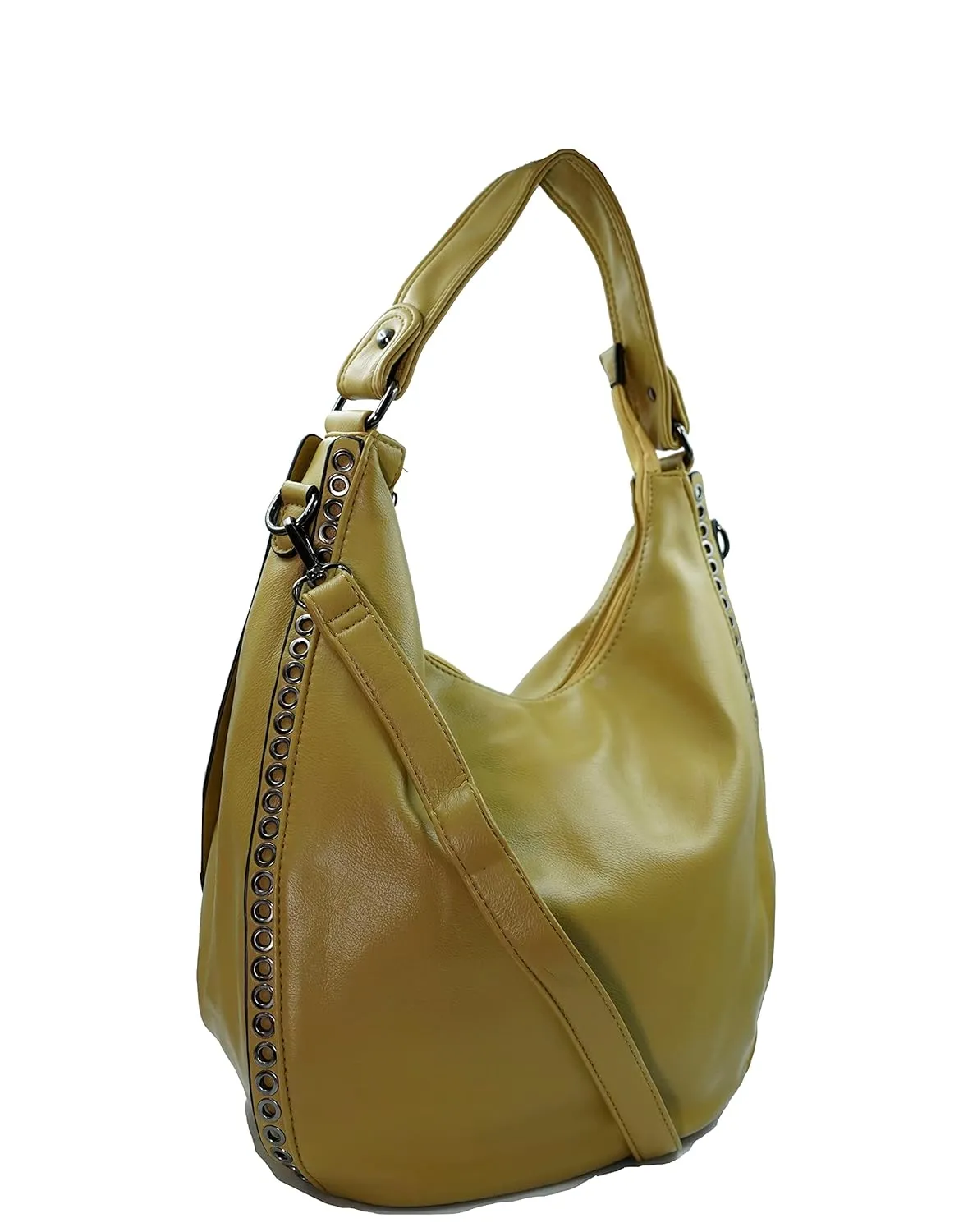 Chic Mustard Hobo Bag with Eyelet Trim and Strap