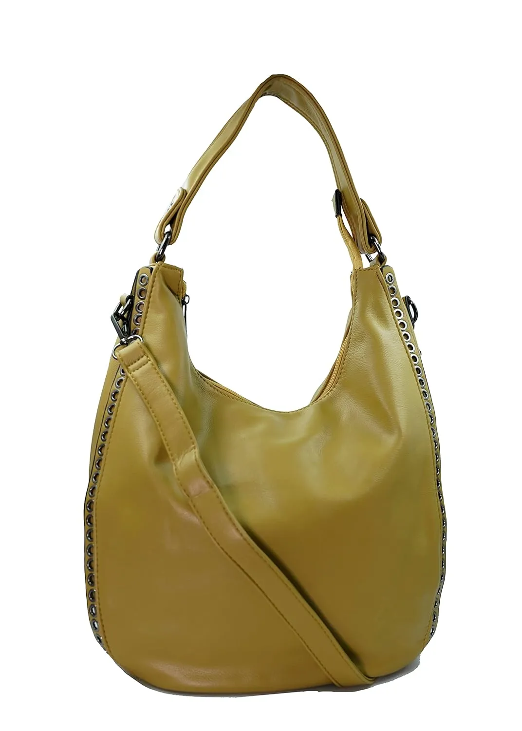 Chic Mustard Hobo Bag with Eyelet Trim and Strap