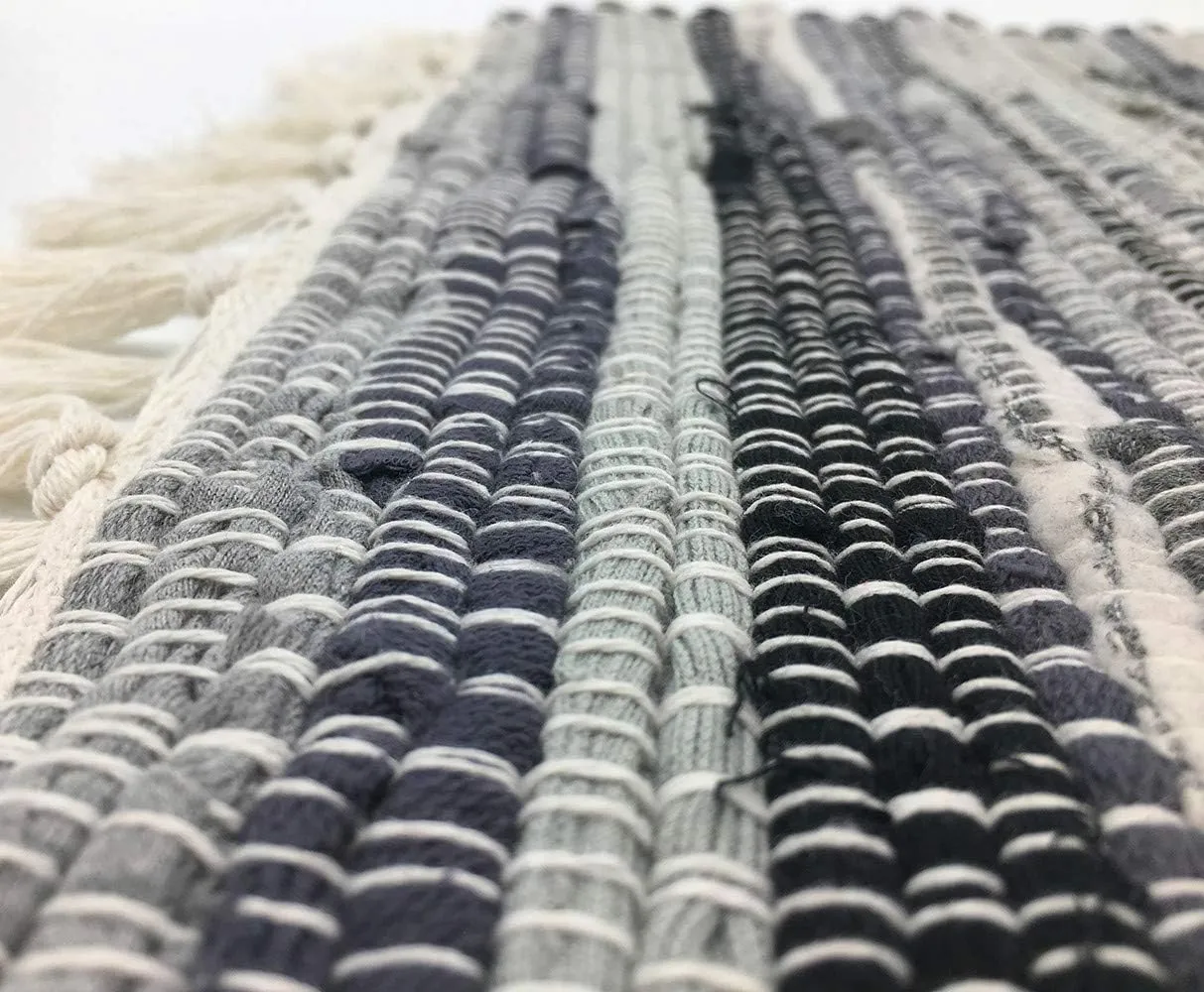 Chindi Rag Rug, Machine Washable Cotton Reversible Rag Rug Hand Woven Multi Color Striped Area Rug Floor Rugs for Bedroom, Living Room, Kitchen and Laundry Room (20'' x 31", Grey)