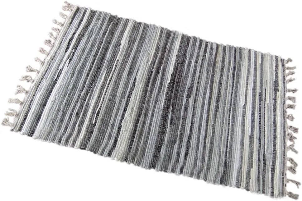 Chindi Rag Rug, Machine Washable Cotton Reversible Rag Rug Hand Woven Multi Color Striped Area Rug Floor Rugs for Bedroom, Living Room, Kitchen and Laundry Room (20'' x 31", Grey)