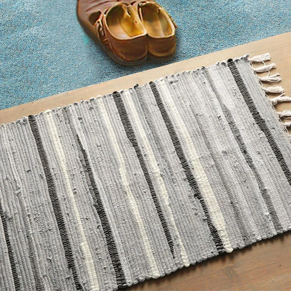 Chindi Rag Rug, Machine Washable Cotton Reversible Rag Rug Hand Woven Multi Color Striped Area Rug Floor Rugs for Bedroom, Living Room, Kitchen and Laundry Room (20'' x 31", Grey)