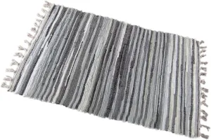 Chindi Rag Rug, Machine Washable Cotton Reversible Rag Rug Hand Woven Multi Color Striped Area Rug Floor Rugs for Bedroom, Living Room, Kitchen and Laundry Room (20'' x 31", Grey)
