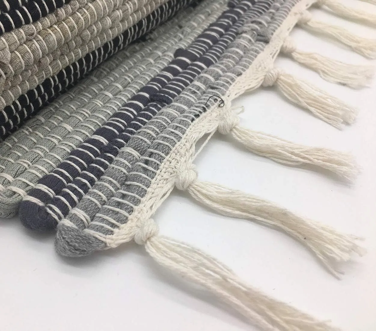 Chindi Rag Rug, Machine Washable Cotton Reversible Rag Rug Hand Woven Multi Color Striped Area Rug Floor Rugs for Bedroom, Living Room, Kitchen and Laundry Room (20'' x 31", Grey)