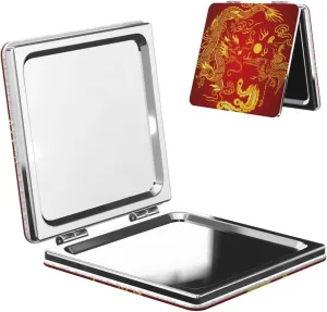 Chinese Papercuts Dragon Women Small Pocket Mirror Travel Cosmetic Mirror Folding Handheld Makeup Mirror