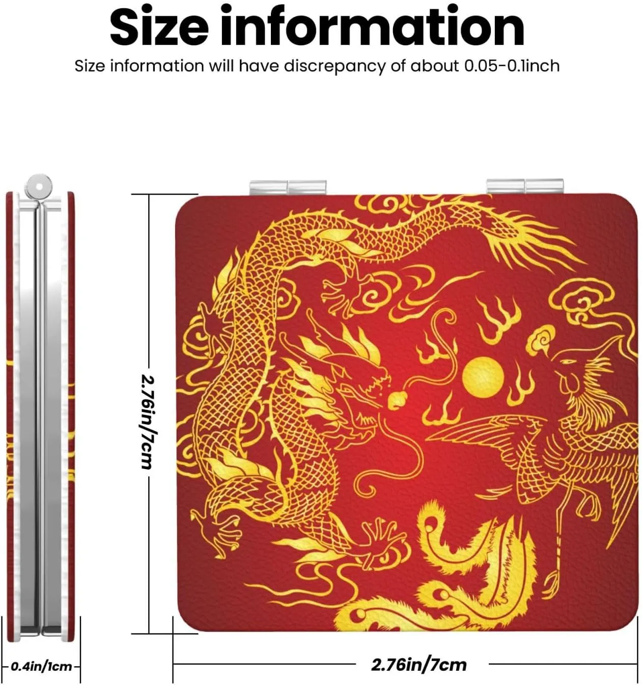 Chinese Papercuts Dragon Women Small Pocket Mirror Travel Cosmetic Mirror Folding Handheld Makeup Mirror