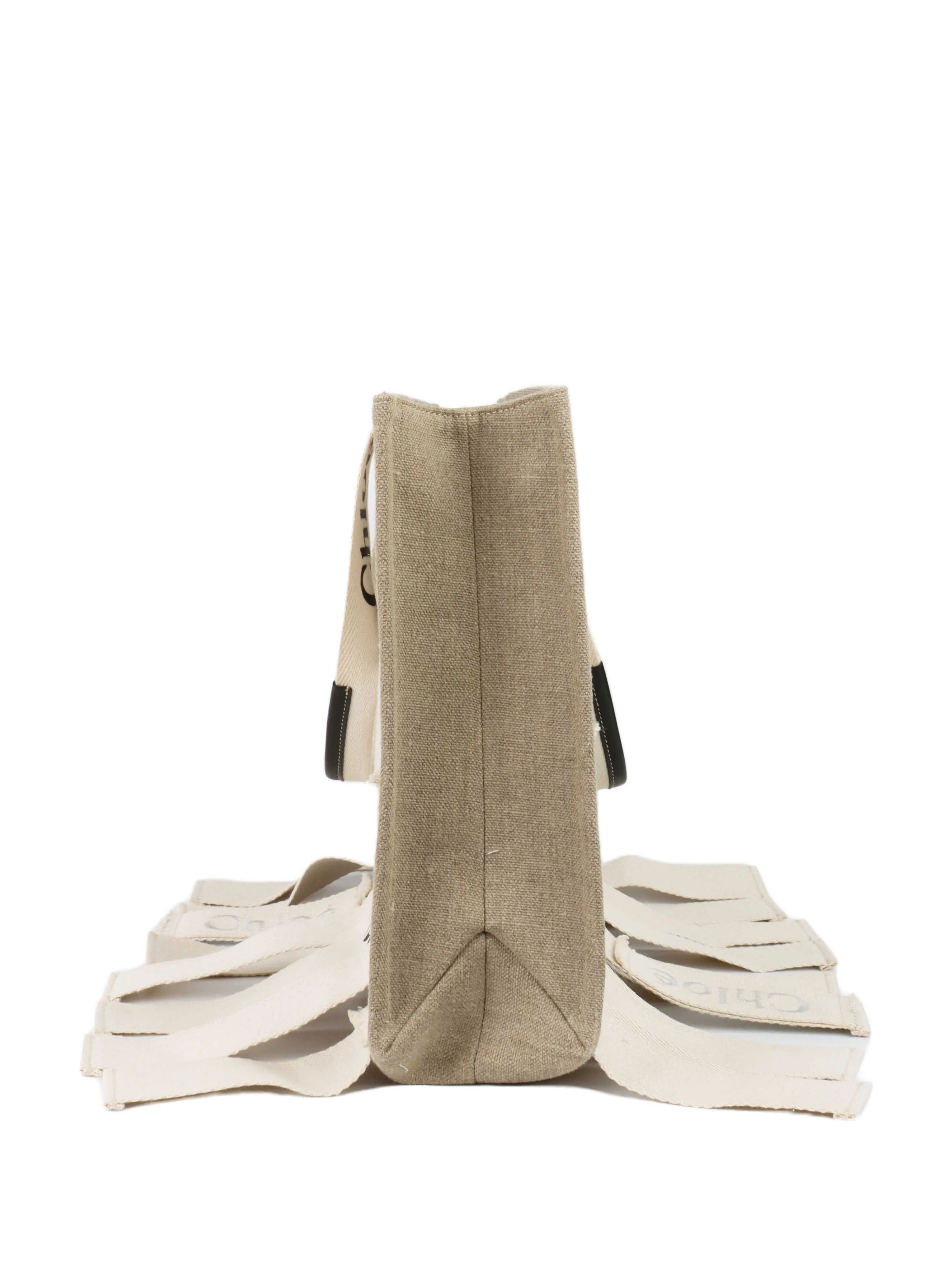 Chloe Woody Medium Leather-Trimmed Fringed Cotton-Canvas Tote.
