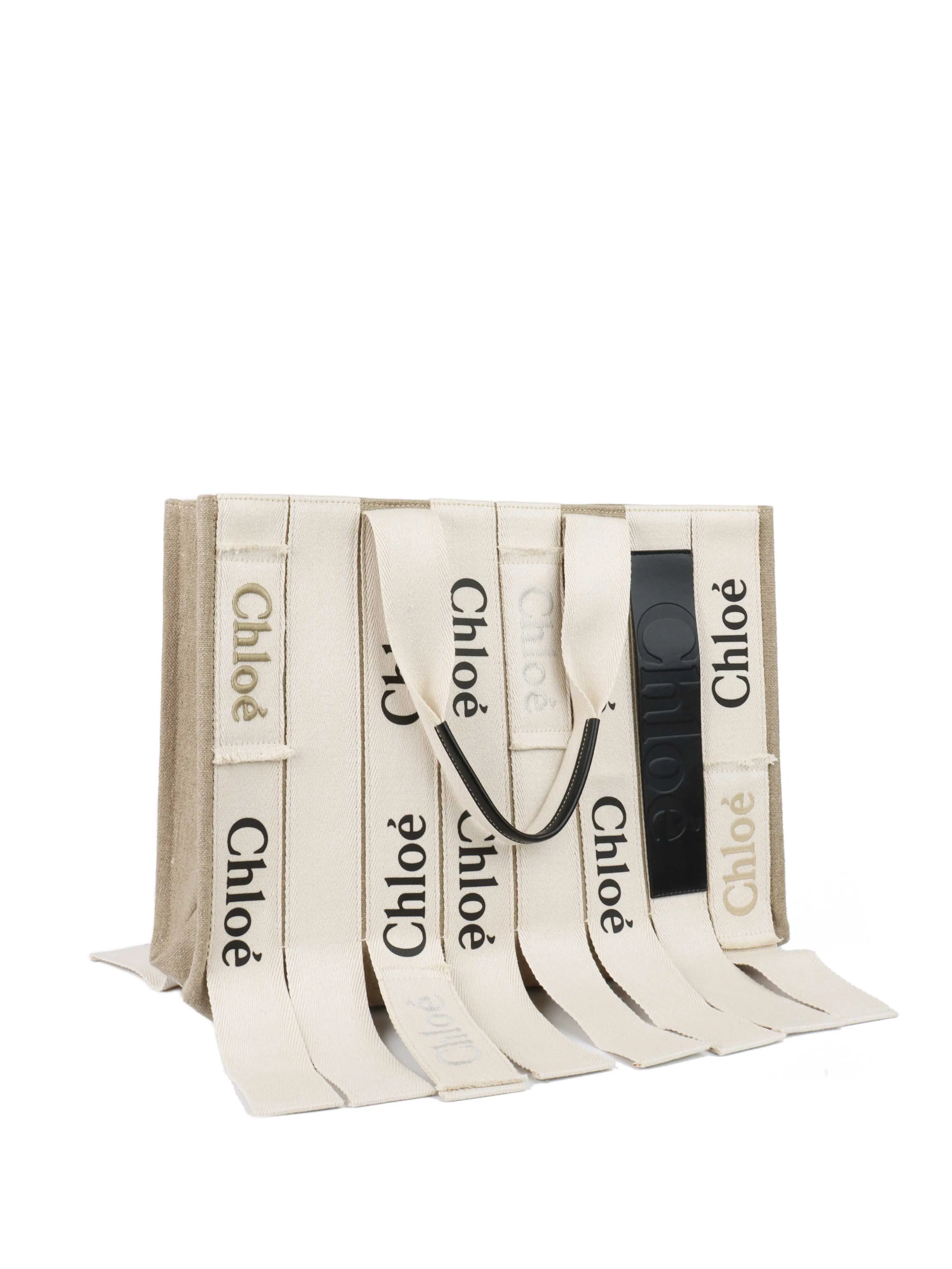 Chloe Woody Medium Leather-Trimmed Fringed Cotton-Canvas Tote.