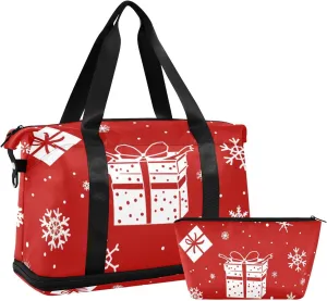 Christmas Motifs Snowflake Box Gym Bag Weekender Bag with Adjustable Strap for Trip Large Capacity