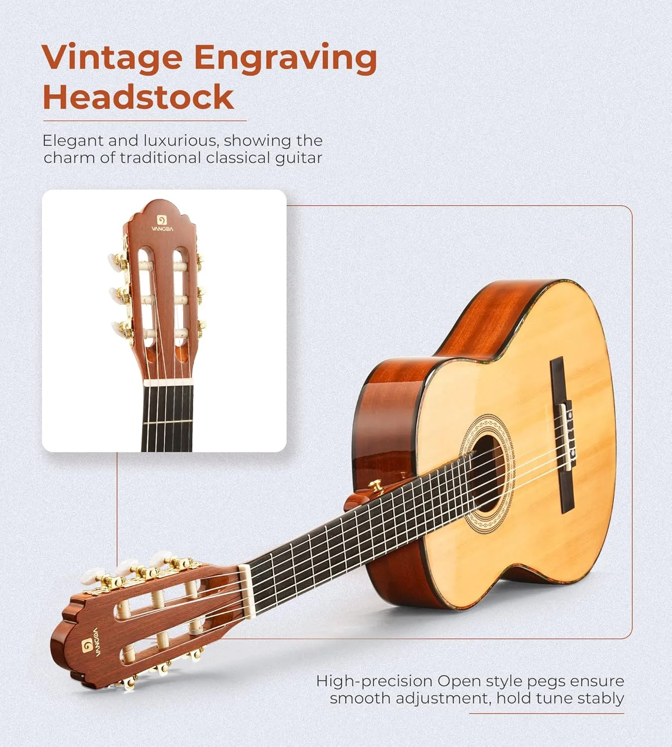 Classical Guitar 36" 3/4 Spanish Style Classical Guitarra, 36 Inch Nylon Strings Guitar Ideal for Beginner Teens Adults, Natural Spruce, by Vangoa