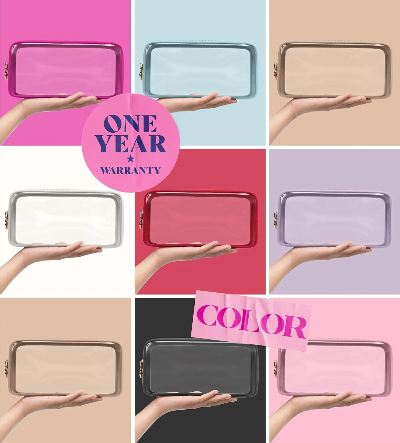 Clear Makeup Bag Zipper Pouch, Transparent Cosmetic Case Organizer, TSA Approved Travel Toiletry Case, Travel Accessories Essentials Makeup Tote for Women, Small Cute Make up Bag for Purse - Sand