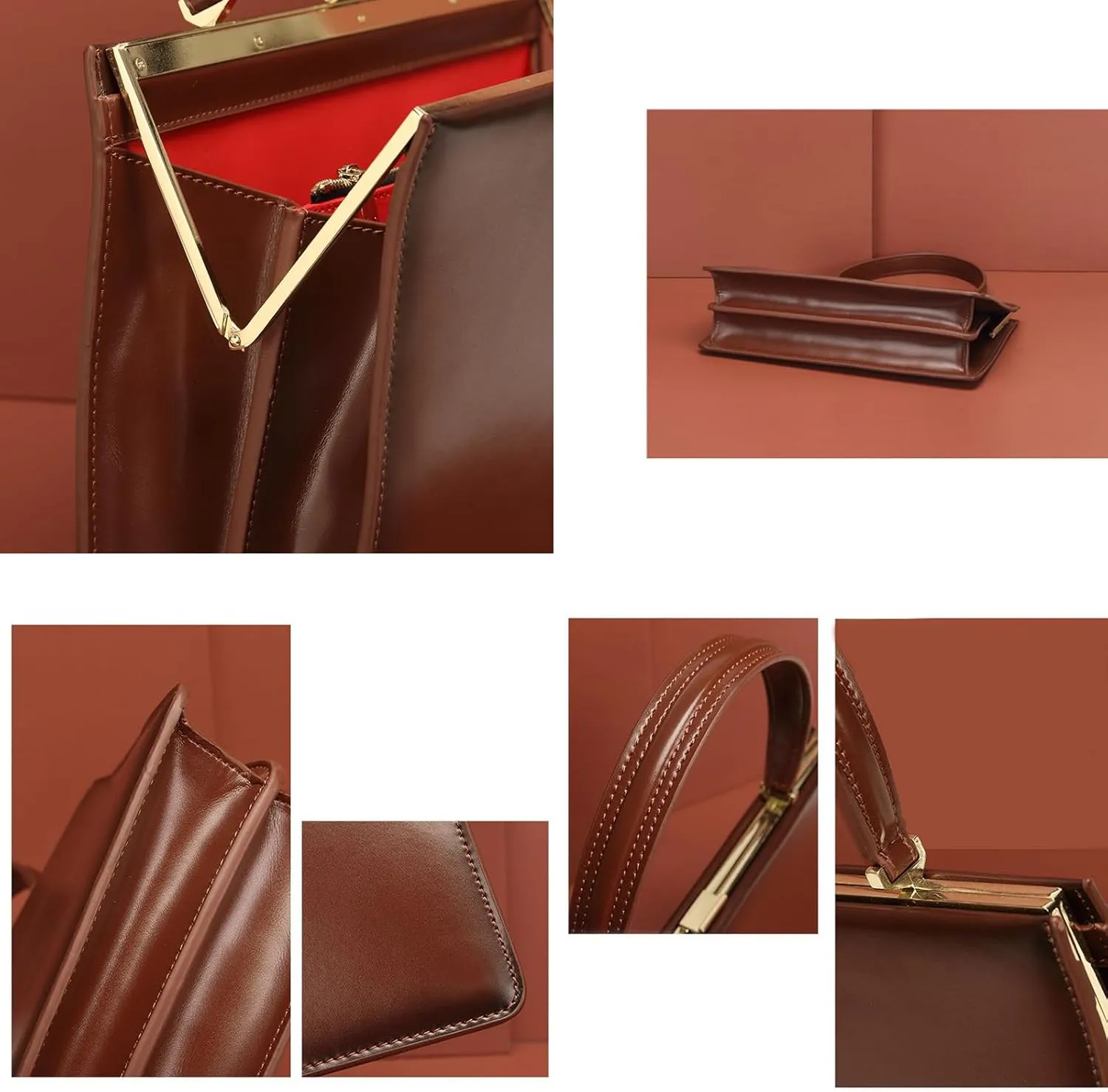 Clip Closure Luxury Genuine Leather Women's Handbag Temperament Age Reduction Commuter Bag