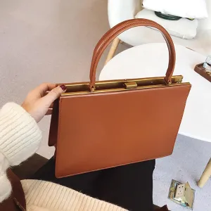 Clip Closure Luxury Genuine Leather Women's Handbag Temperament Age Reduction Commuter Bag