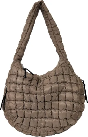 Cloudlike Large Capacity Soft Quilted Puffer Hobo Sling Bag Everyday Use Tan