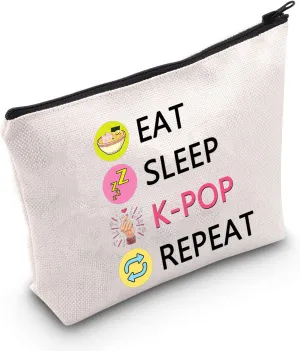 CMNIM K-POP Makeup Bag Eat Sleep K-POP Repeat Travel Pouch K-pop Merchandise Gift for Women Girl (Eat Sleep K-POP Repeat Travel Bag)