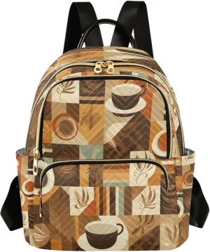 Coffee Plaid Backpack Purse for Women Fashion Small Mini Daypack Purse for Lady Anti-theft Shoulder Bag Back Pack Handbag Lady Purse