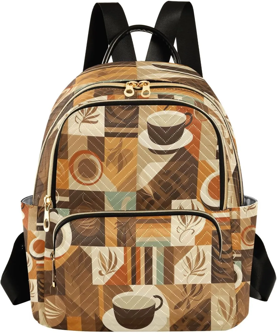 Coffee Plaid Backpack Purse for Women Fashion Small Mini Daypack Purse for Lady Anti-theft Shoulder Bag Back Pack Handbag Lady Purse