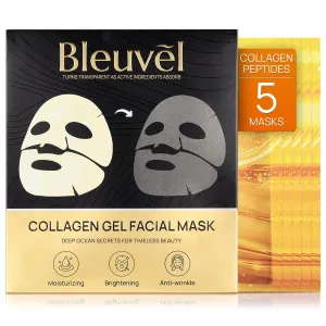 Collagen Face Mask, Real Deep Marine Collagen Mask Overnight Hydrogel Sheet with Seaweed Extract for Glowing, Hydrating & Tightening, 30g x5ea
