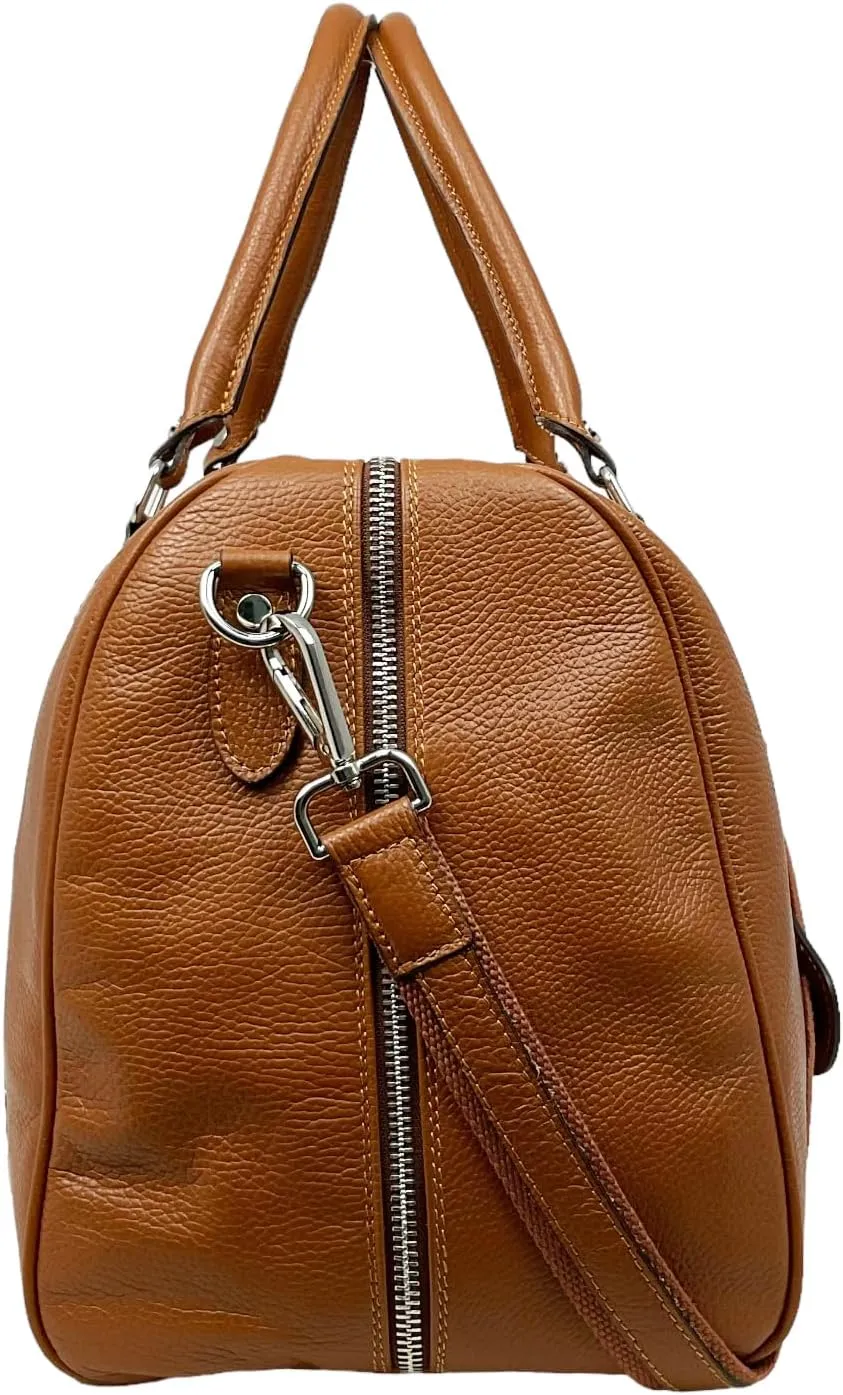 Colombo Travel Bag, Genuine Leather Made in Italy (Camel)