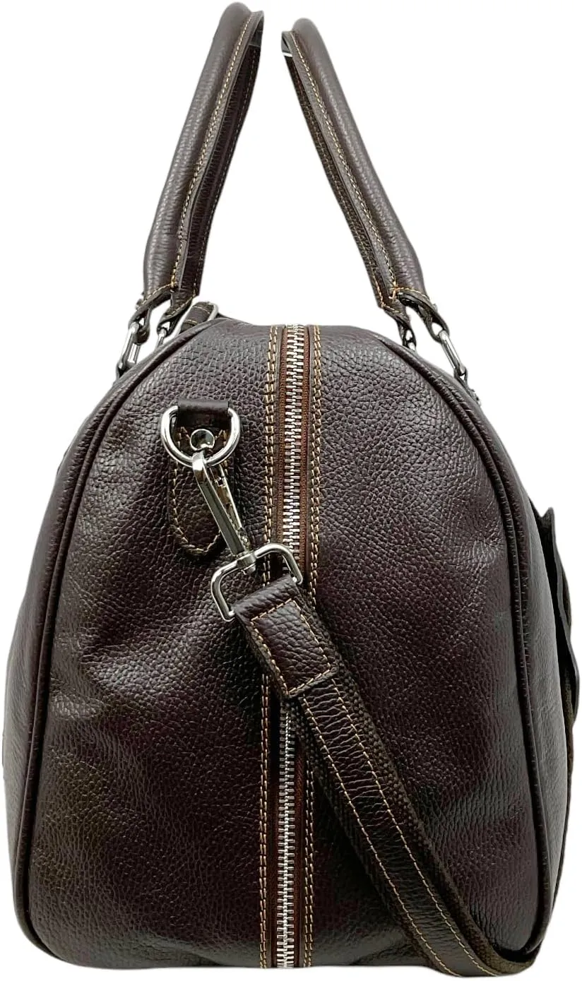 Colombo Travel Bag, Genuine Leather Made in Italy (Dark Brown)