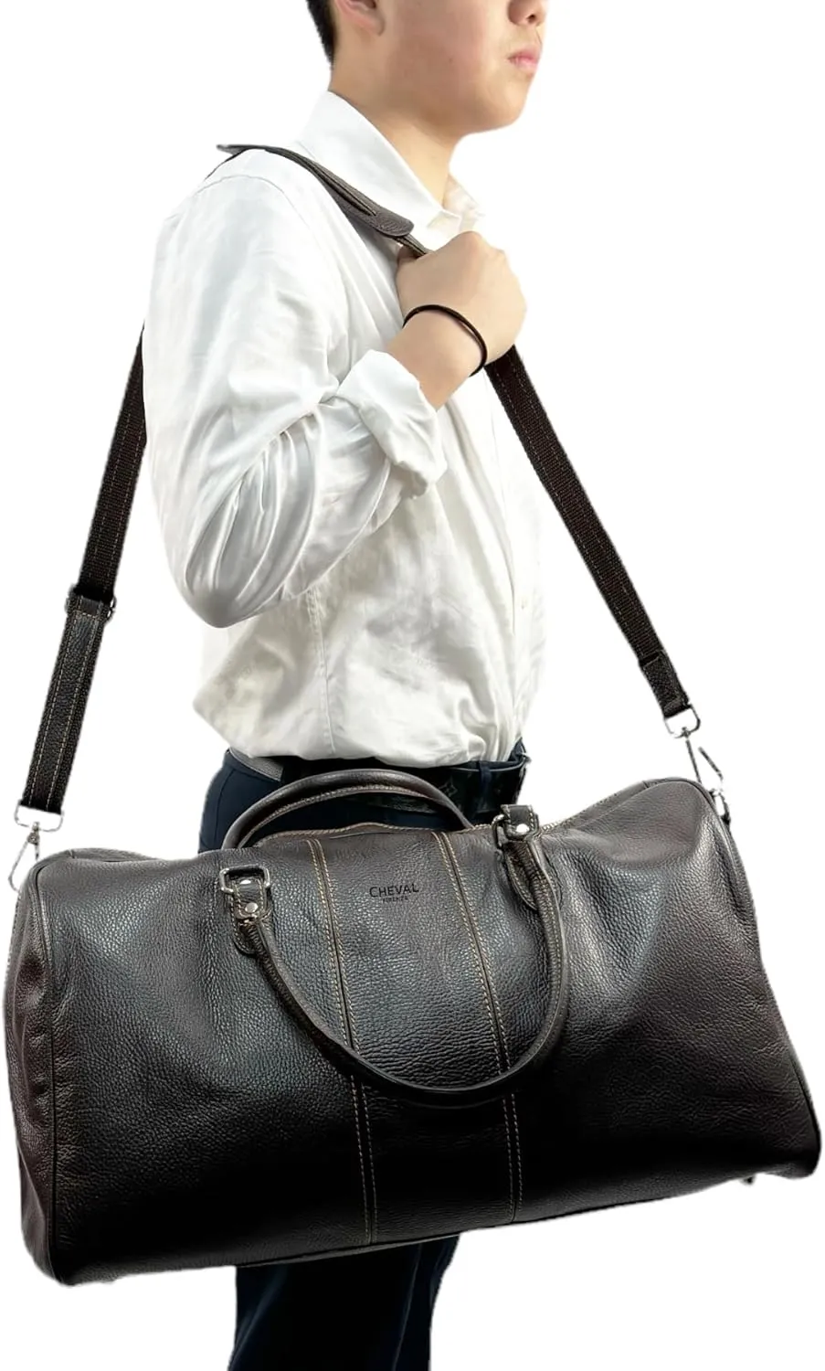 Colombo Travel Bag, Genuine Leather Made in Italy (Dark Brown)