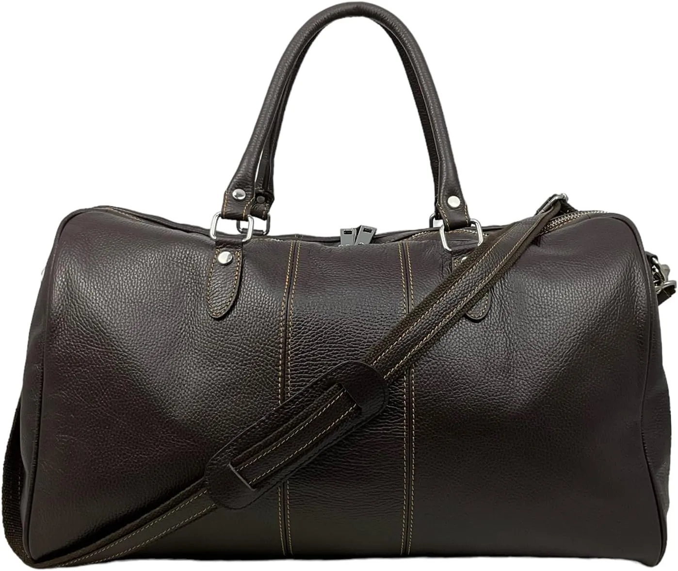 Colombo Travel Bag, Genuine Leather Made in Italy (Dark Brown)