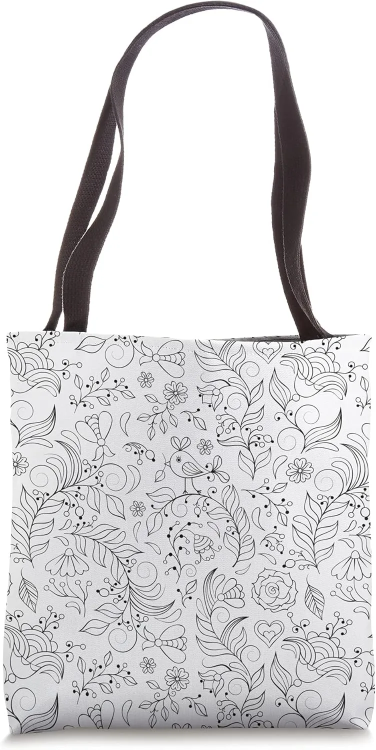 Color Your Own Tote Bag Floral Pattern Art Project Shopping Tote Bag