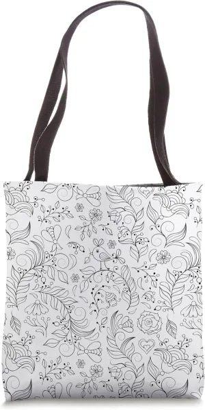 Color Your Own Tote Bag Floral Pattern Art Project Shopping Tote Bag