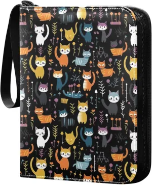 Colorful Cats Striped Watermelon Card Binder with 50 Removable Page Sleeves PU Leather Collectible Trading Card Albums Book with Zipper for Games Card,Baseball Cards
