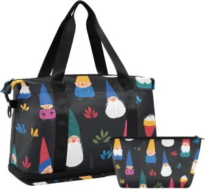 Colorful Dwarfs Christmas Large Travel Bag Travel Weekender Gear Bag with Adjustable Strap for Business Trips 2 Pcs Set