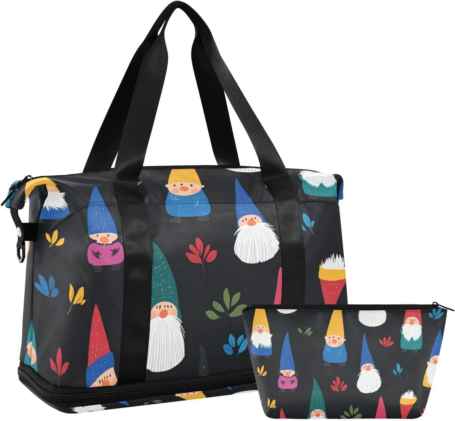 Colorful Dwarfs Christmas Large Travel Bag Travel Weekender Gear Bag with Adjustable Strap for Business Trips 2 Pcs Set