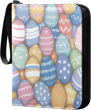Colorful Easter Eggs Card Binder with 50 Removable Page Sleeves PU Leather Collectible Trading Card Albums Book with Zipper for Games Card,Baseball Cards