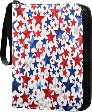 Colorful Stars 2 Card Binder with 50 Removable Page Sleeves PU Leather Collectible Trading Card Albums Book with Zipper for Games Card,Baseball Cards