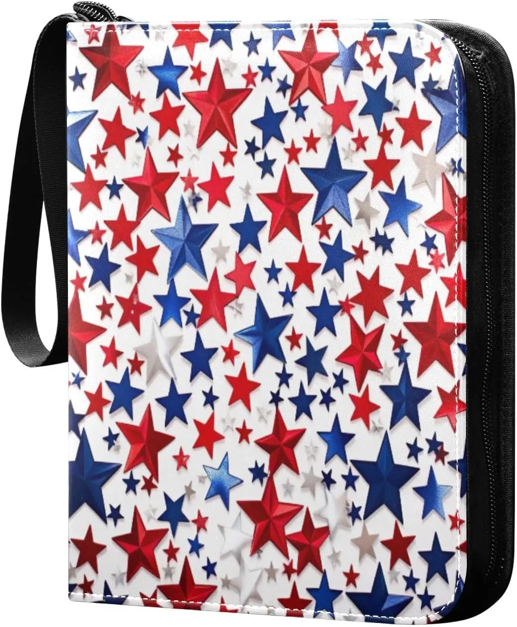 Colorful Stars 2 Card Binder with 50 Removable Page Sleeves PU Leather Collectible Trading Card Albums Book with Zipper for Games Card,Baseball Cards