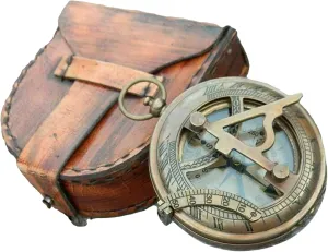 Compass Vintage Nautical Push Button Sundial Antique Brass Compass 3" with Leather Case Adventure Hiking Survival Tool Antique Collectible Compass Gift by THEMEDIEVALMARTCITY