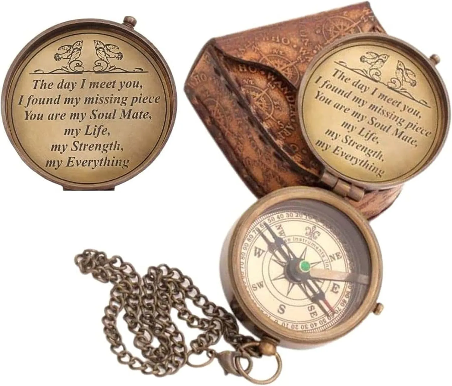 Compass with Leather Case with Love Quote/Gift for Him/Gift for Husband/Gift for Boyfriend Hiking Trekking Travel Outdoor by DOLLOND LONDON1920