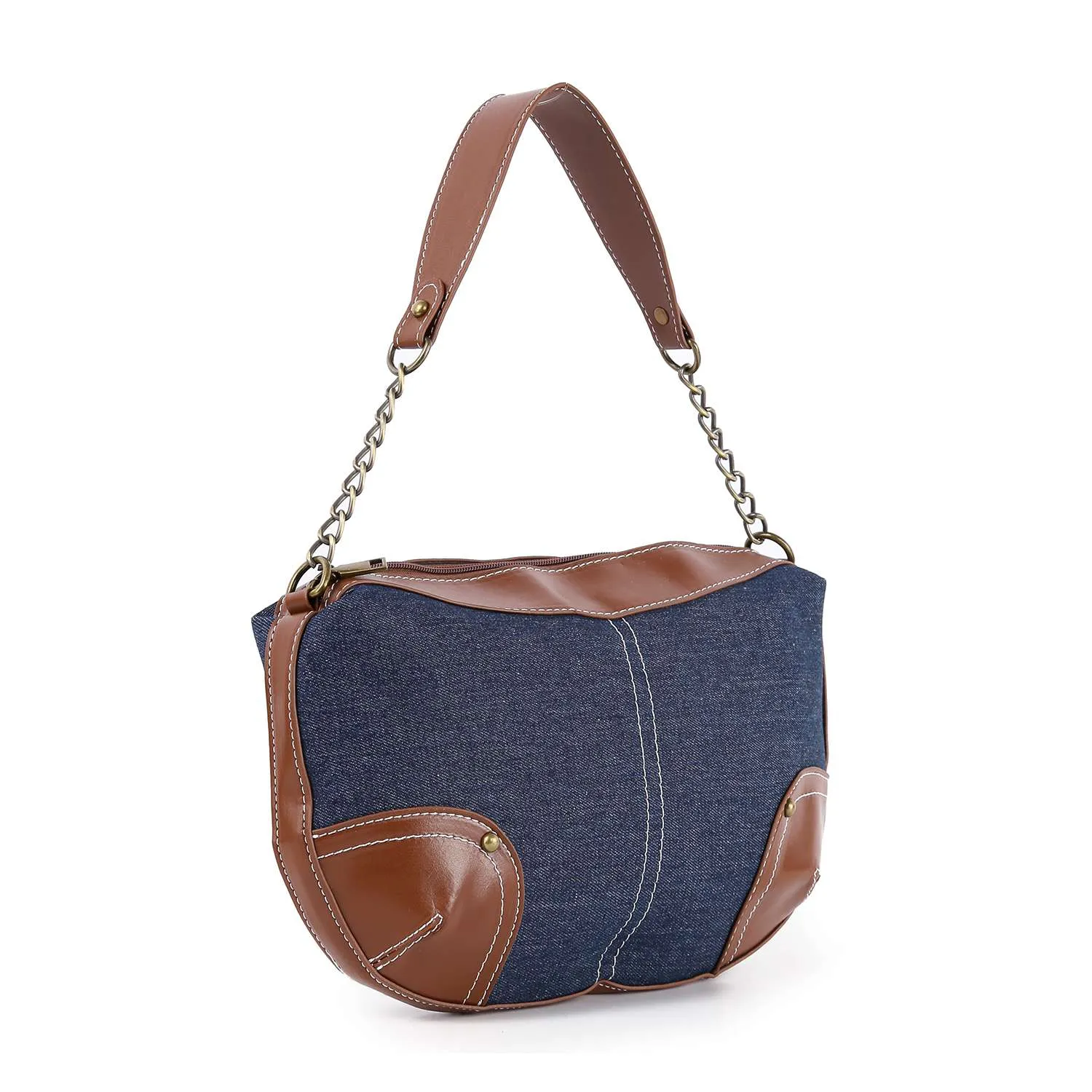 Contrast Trim Denim Shoulder Bag