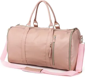 Convenient Travel Carry On Clothing Bag Large PU Leather Luggage Bag Fashion Travel Bag Suitable For Traveling, Business Trip, Outdoor(Pink)