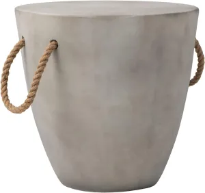 COSIEST Outdoor Shaped Side Table with Concrete Top & Hemp Rope Handles, 17'' Patio Accent Table for Garden