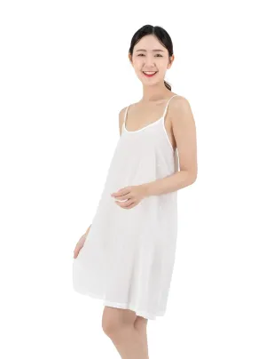 Cotton Full Slip Under Dress Knee Length Adjustable Spaghetti Strap Undergarment Nightwear (S/M, White)