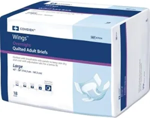 Covidien Wings Overnight Quilted Adult Diaper Briefs, Incontinence-Protective Underwear, 18 Count, Large, Blue