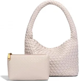 covimy Woven bag for women,Vegan Leather Woven Purse Small Shoulder Bag 2pcs