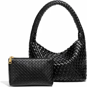 covimy Woven bag for women,Vegan Leather Woven Purse Small Shoulder Bag 2pcs