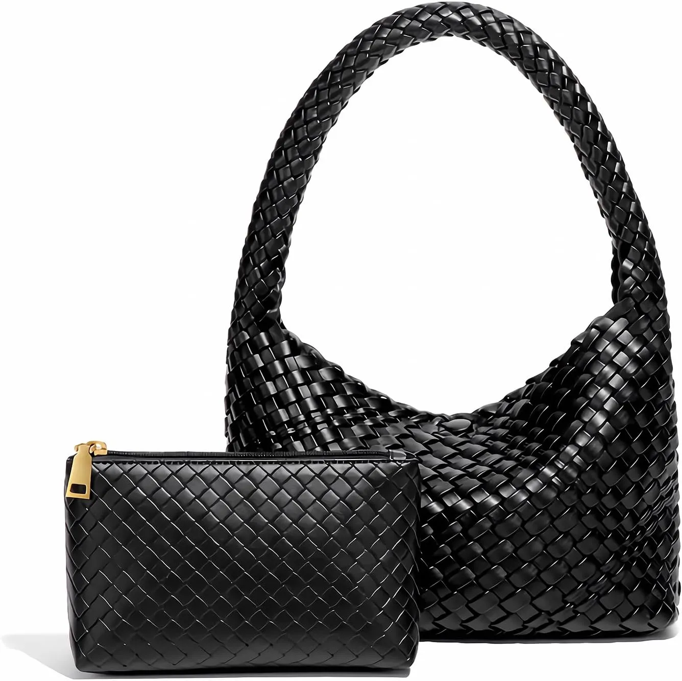 covimy Woven bag for women,Vegan Leather Woven Purse Small Shoulder Bag 2pcs