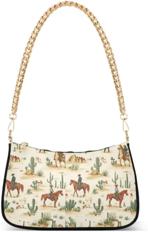 Cowboy Cactus Tote Bag Shoulder Bag Hobo Handbag for Women Ladies Mini Clutch Purse with Zipper Closure
