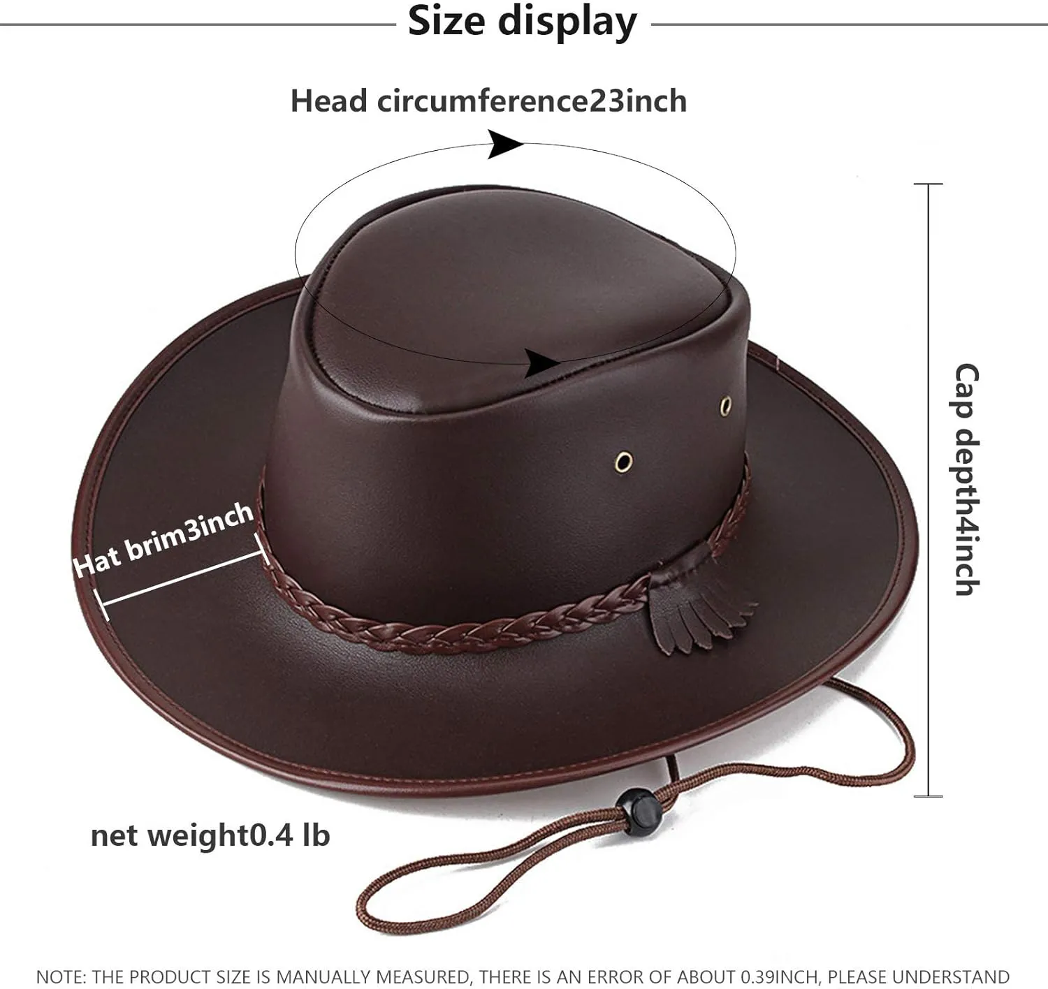 Cowboy Hats for Men and Women, Western Leather Outback Wide Brim Rain Cap