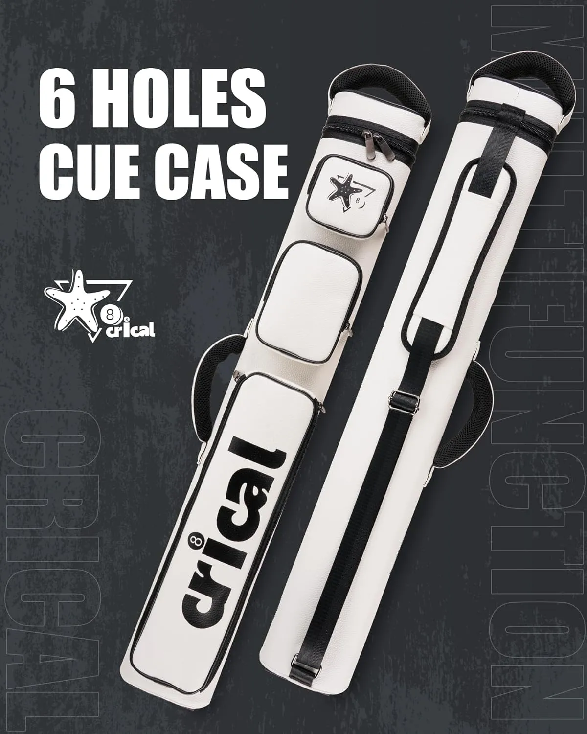 CRICAL Pool Cue Case 2x4 Hard Pool Stick Case Holds 2 Butts and 4 Shafts for Adults Billiard Cue Case with Soft Shoulder Straps