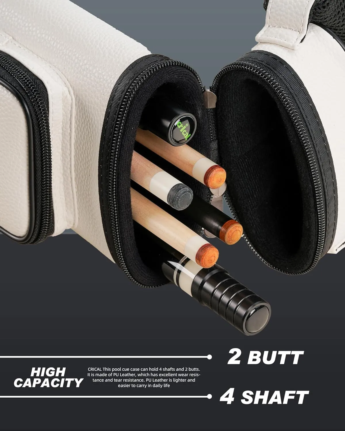 CRICAL Pool Cue Case 2x4 Hard Pool Stick Case Holds 2 Butts and 4 Shafts for Adults Billiard Cue Case with Soft Shoulder Straps