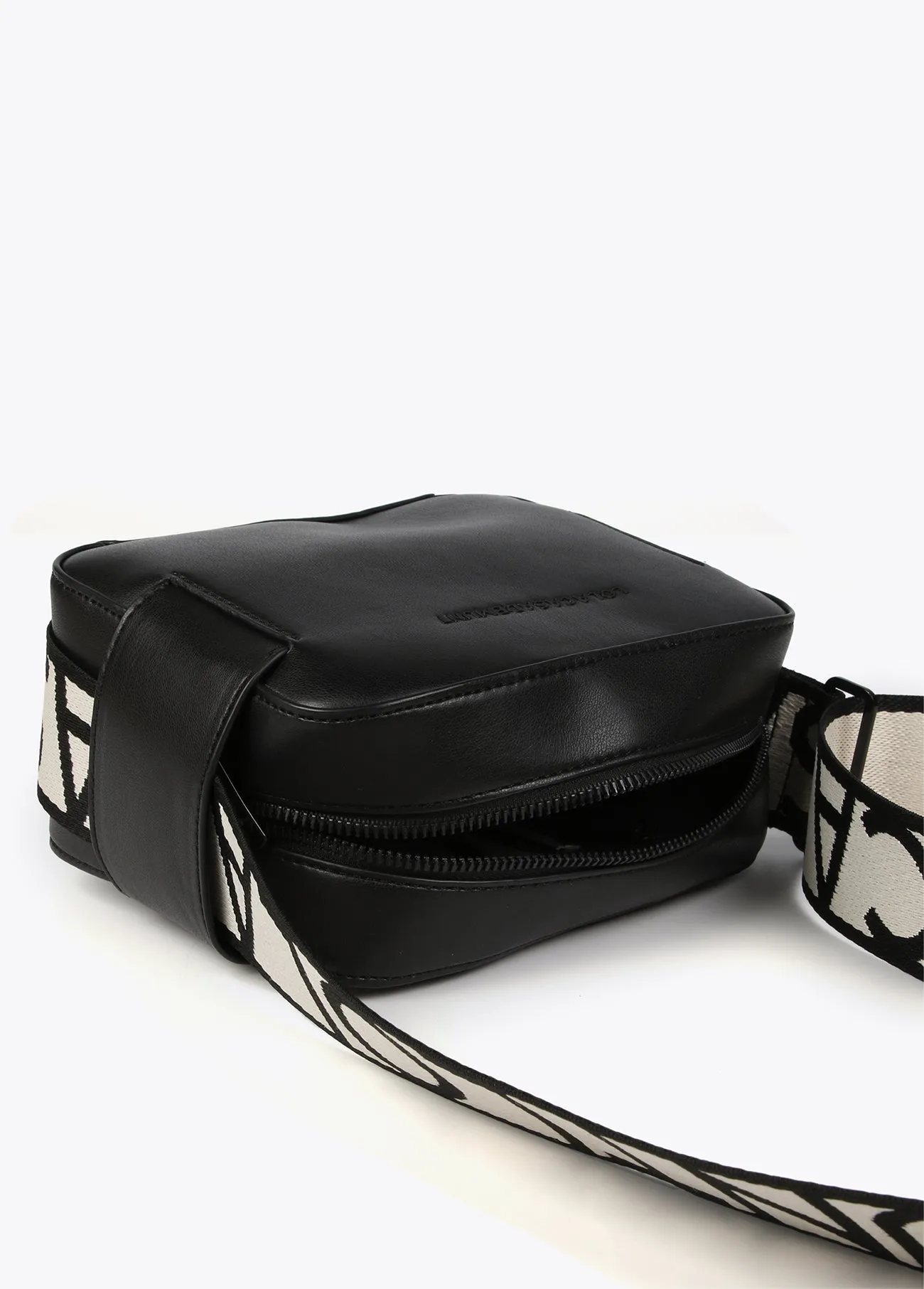 Crossbody camera bag with logo straps
